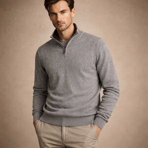 100% Cotton Tasso Elba Men's Gray Half-Zip Sweater Size Small